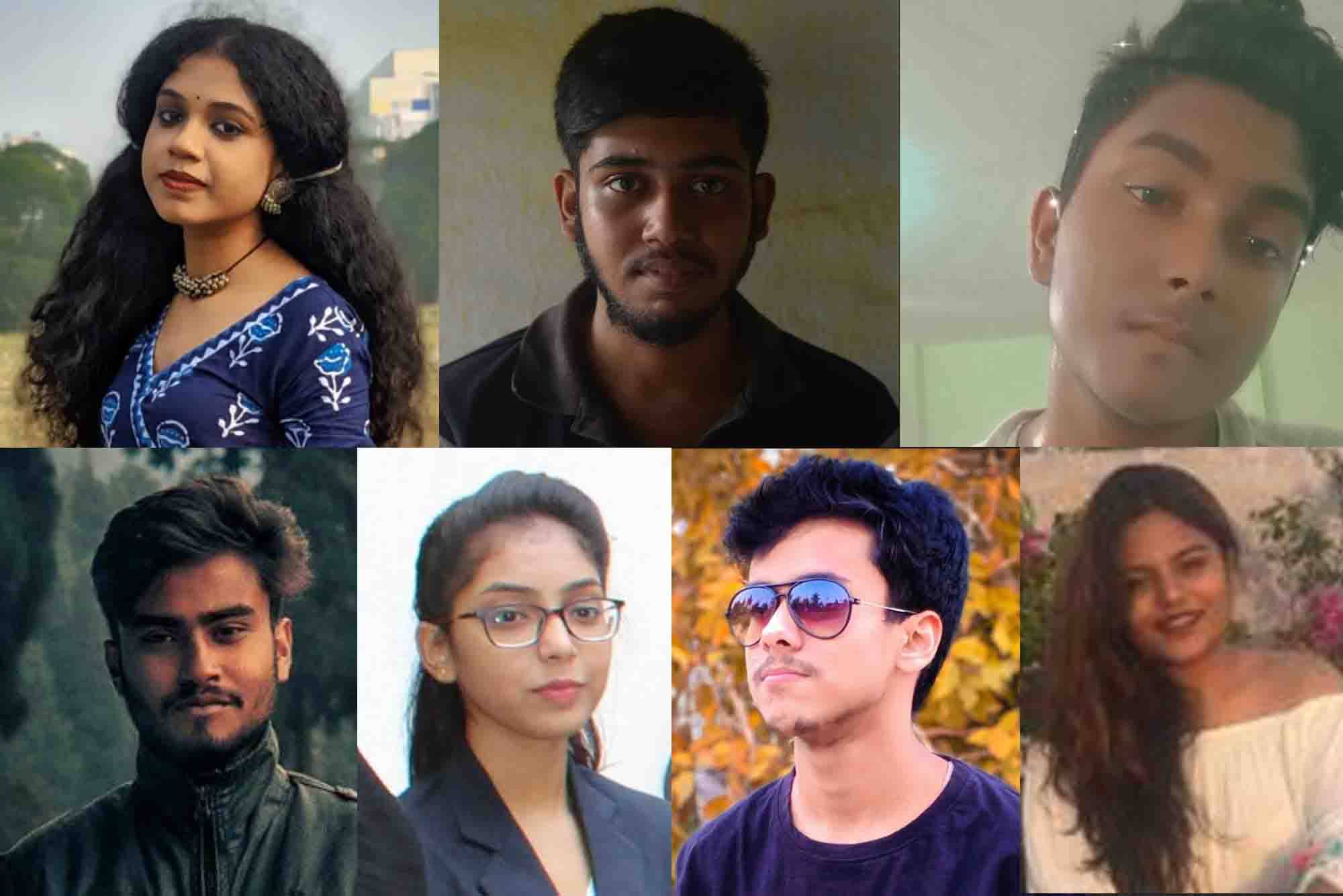 (L-R, clockwise) Torsha Banerjee, Avik Chakraborty, Sankujit Biswas, Samragyee Sengupta, Bitan Banerjee, Saniya Sanu and Sarthak Guha. 