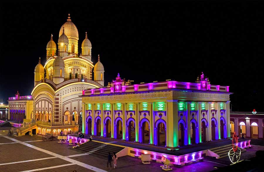 ABODE OF THE GODDESS: A lit-up Dakshineswar Kali temple on the evening of Wednesday, November 3. This year Kali Puja and Diwali coincided on the same day, November 4