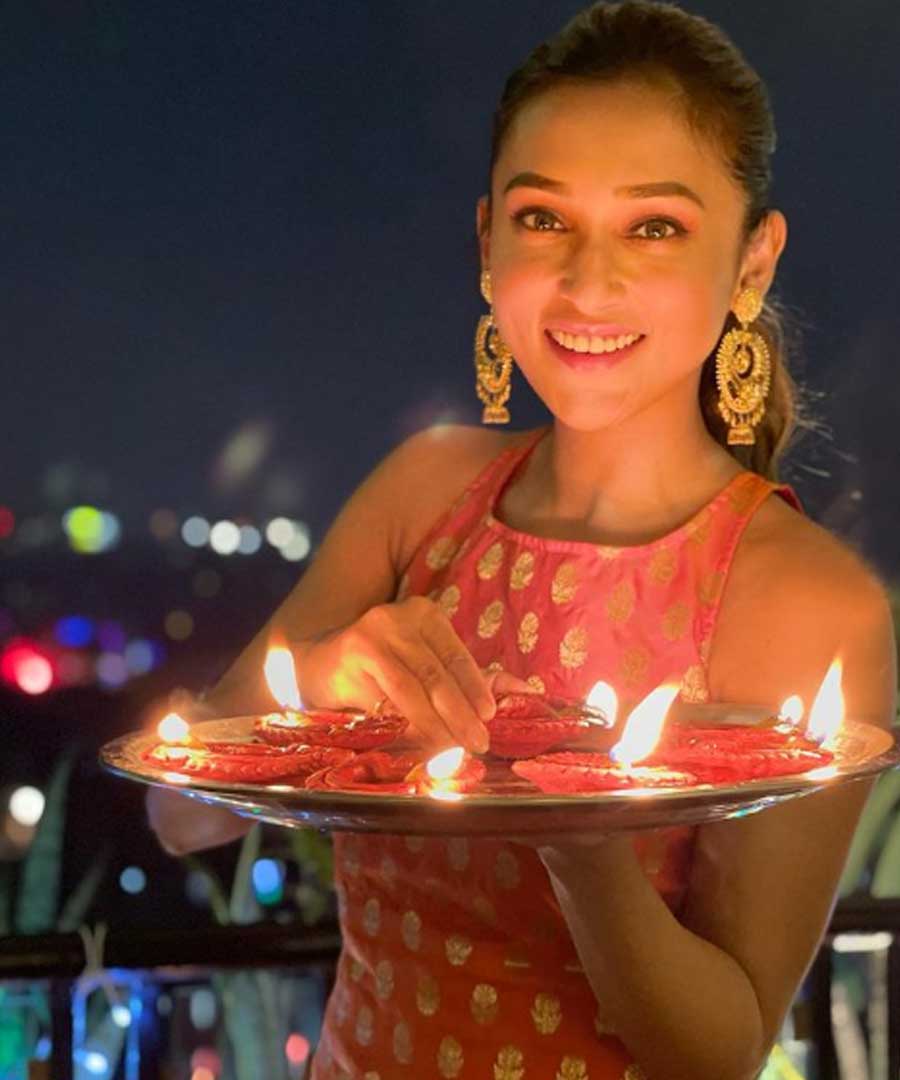 STARRY AFFAIR: Actor turned politician Mimi Chakraborty posted this photograph with a platter of diyas on her Instagram page on Thursday, November 4