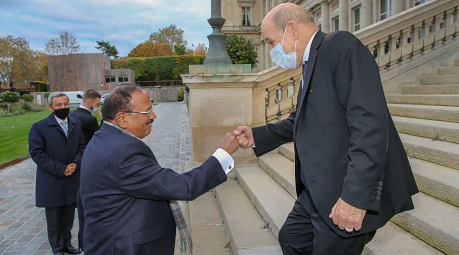 NSA Ajit Doval with French Foreign Minister Jean-Yves Le Drian during his visit to France.