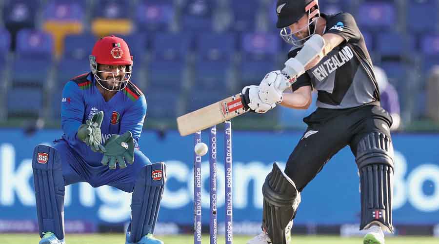New Zealand captain Kane Williamson on way to his unbeaten 40 against Afghanistan in Abu Dhabi on Sunday. 