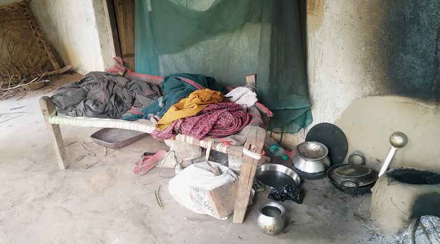 Some utensils at the house of Halkan Parhiya and Jagiya Parhia on Monday at Garhwa.