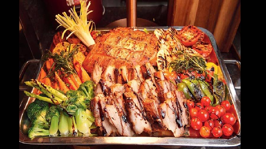 A live roast-carving station