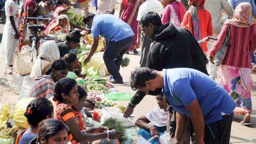 People visit a market to purchase Chhath Puja items in Ranchi on Tuesday.