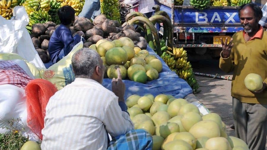 People visit a market to purchase Chhath Puja items in Ranchi on Tuesday.