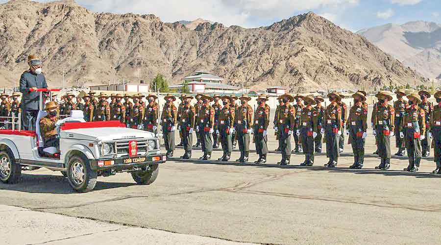 President Ram Nath Kovind receives the guard of honour at the Leh Air Field in Ladakh on October 14.