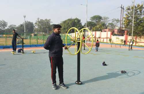 A fitness freak checking out the new gym at Golf Ground, Dhanbad