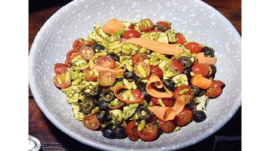 Try the nutty and yum Tomato & Black Olive Salad with pesto, rocket and pine nut if you are looking for something light, delicious and healthy.