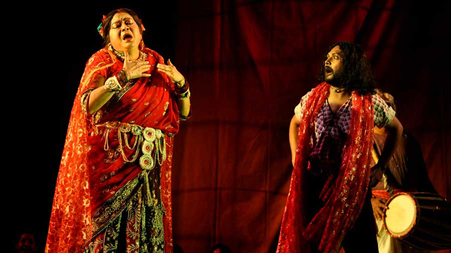 Veteran theatre activist Swatilekha Sengupta in the play 'Naachni'.