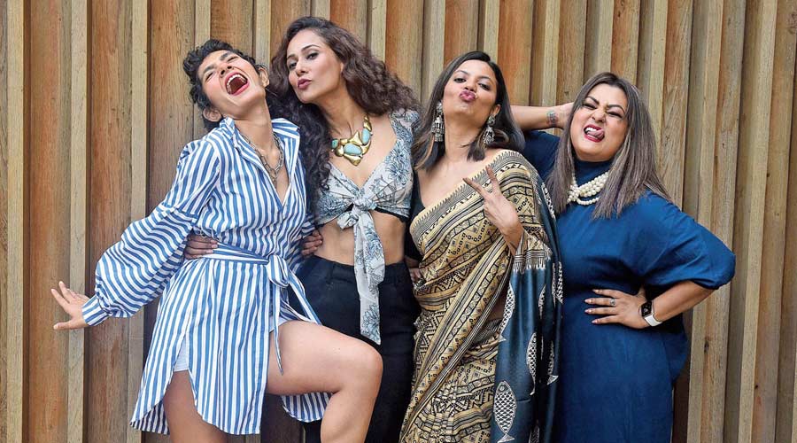 “You have to vibe with them. We have done different things in our lives. I see myself hanging out with them,” said Aishwarya Biswas (extreme right), the founder and MD of wellness brand Auli, which is launching Auli Socials, a women-led community, of her three chat mates — Ushoshi Sengupta (second from left), Tina Mukherjee (third from left) and Sneha Ghosh (extreme left), for this t2 exclusive, at The Park on Wednesday. 