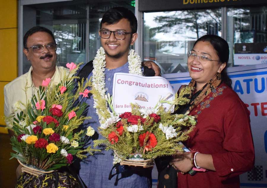 CHECK-MATE: Mitrabha Guha, who recently became India’s 72nd chess Grandmaster, arrived in Kolkata on Thursday, November 11. The 20-year-old chess player secured the GM title in a tournament in Serbia this week