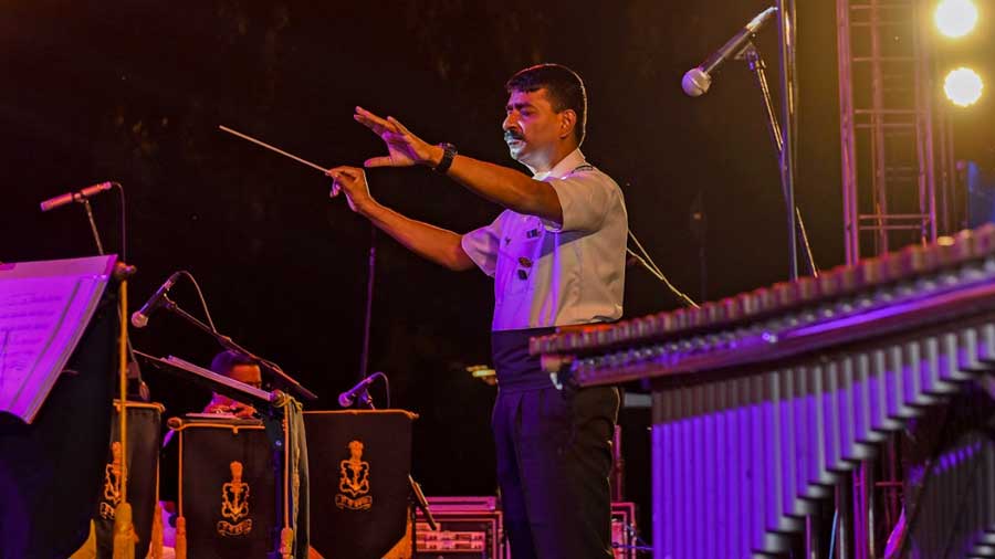 Commander Satish K. Champion, the Command Musician Officer of the Eastern Naval Command Band, presented several of his original pieces to the audience.