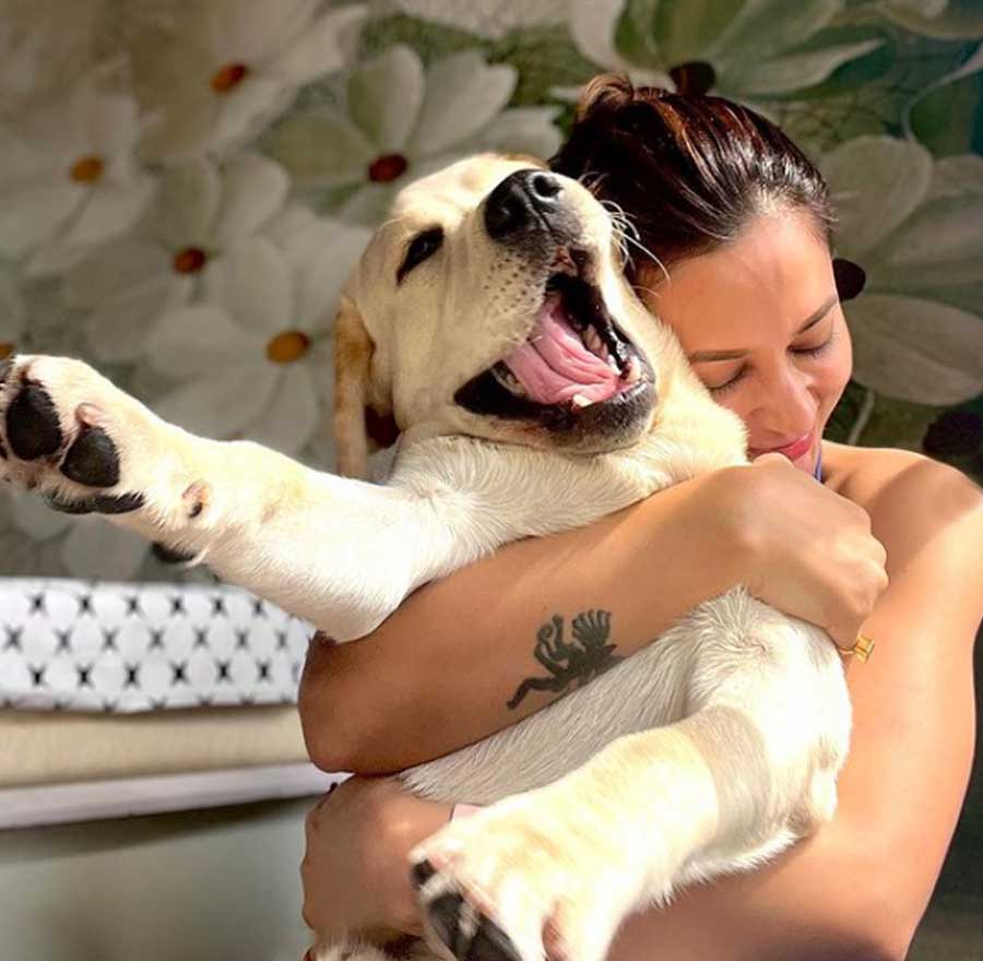 FURRY FRIEND: Actor turned politician Mimi Chakraborty showers one of her four-legged friends with love. The actor uploaded this photograph on her Instagram profile on Saturday, November 13
