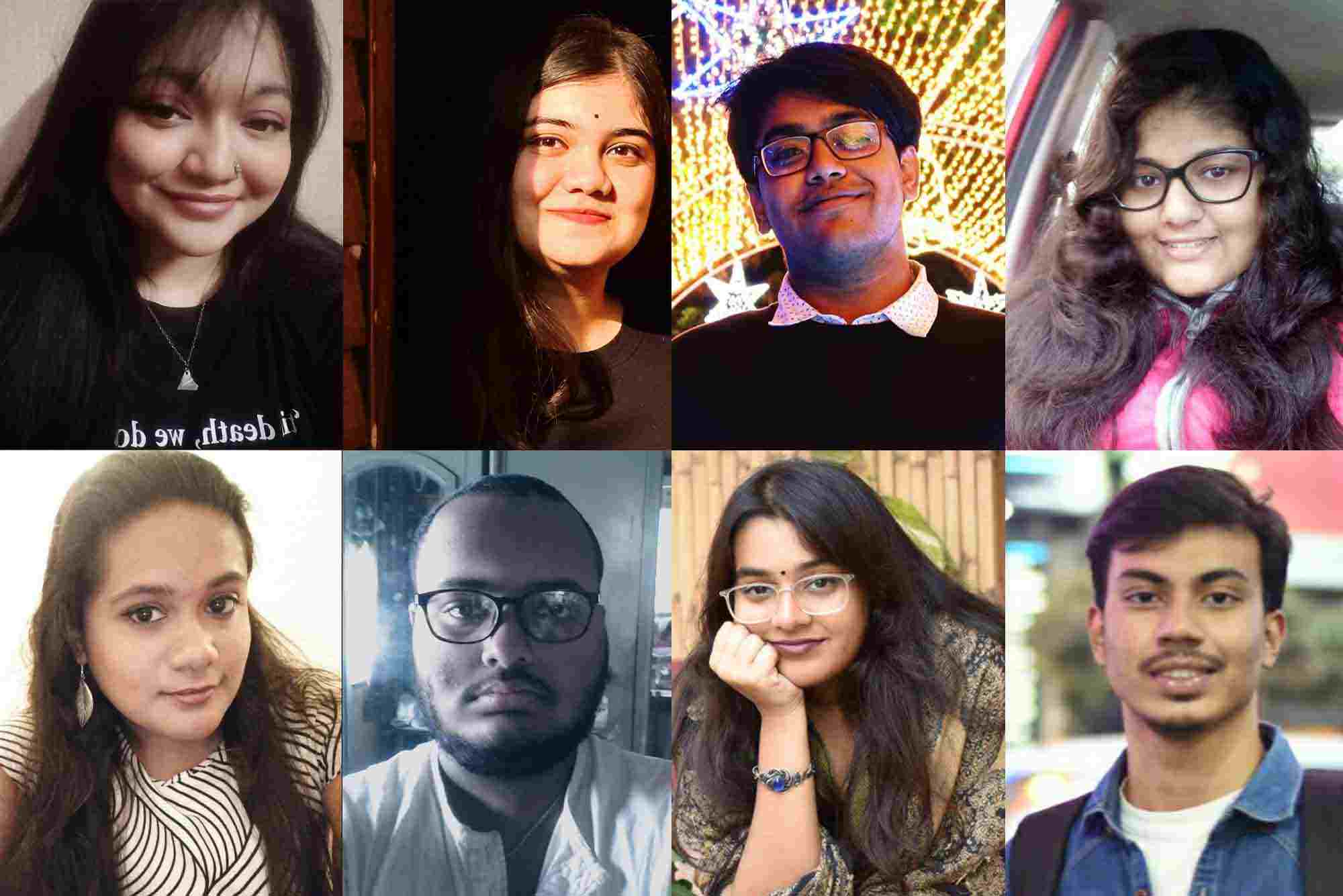 (L-R) clockwise: Anwesha Saha, Dipjoyee Aich, Hritam Mukherjee, Ishita Mukherjee, Tanay Thakur, Sukanya Ghosh, Srijon Sen, Meghna Chattopadhyay. 