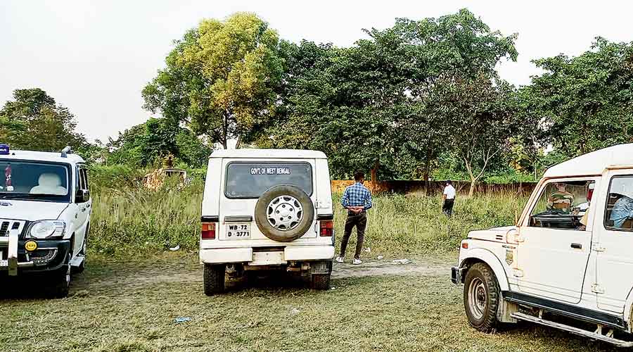Foresters monitor the activities of the two elephants at a graveyard in Jalpaiguri town on Sunday.