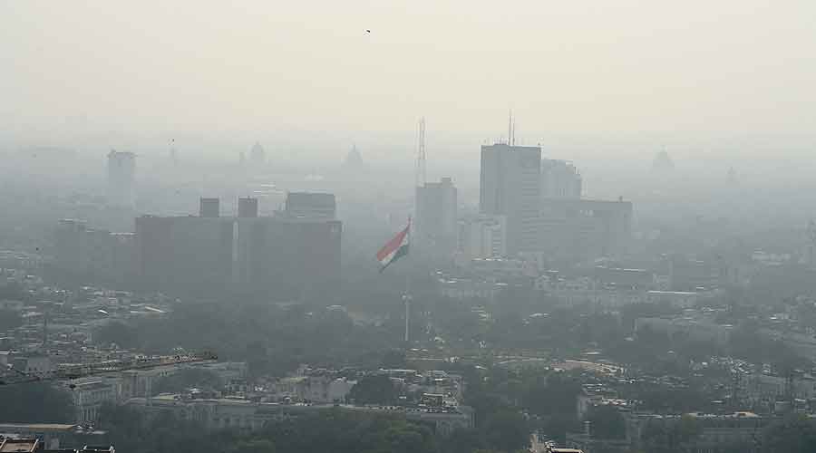 A view of the national capital shrouded in smog, on Saturday.