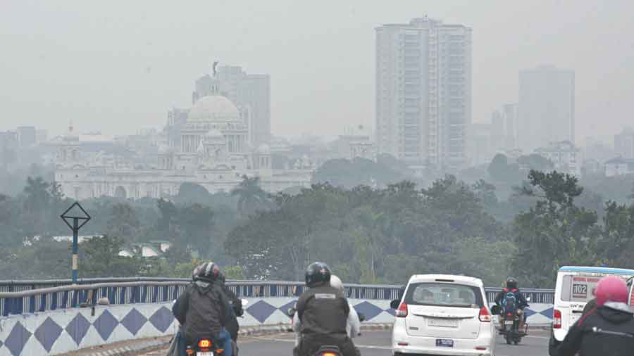 Haze over the city  on Monday morning.  