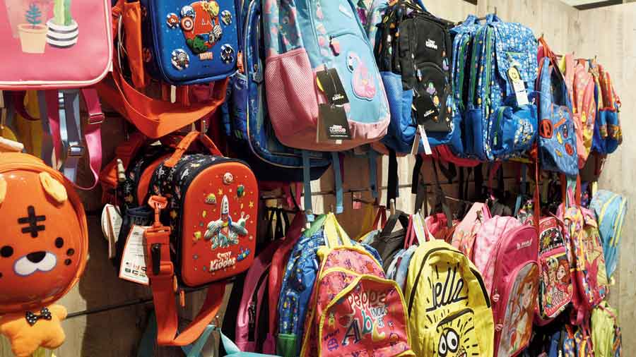 School bags on sale at Starmark in South City Mall  on Monday.