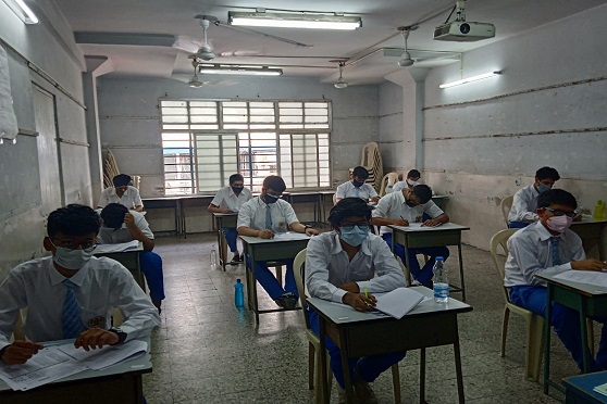 Senior students attend class at Apeejay School, Park Street.  
