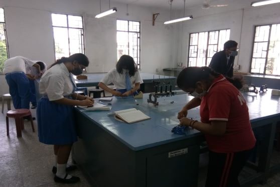 Students work in a laboratory at Apeejay School, Park Street.