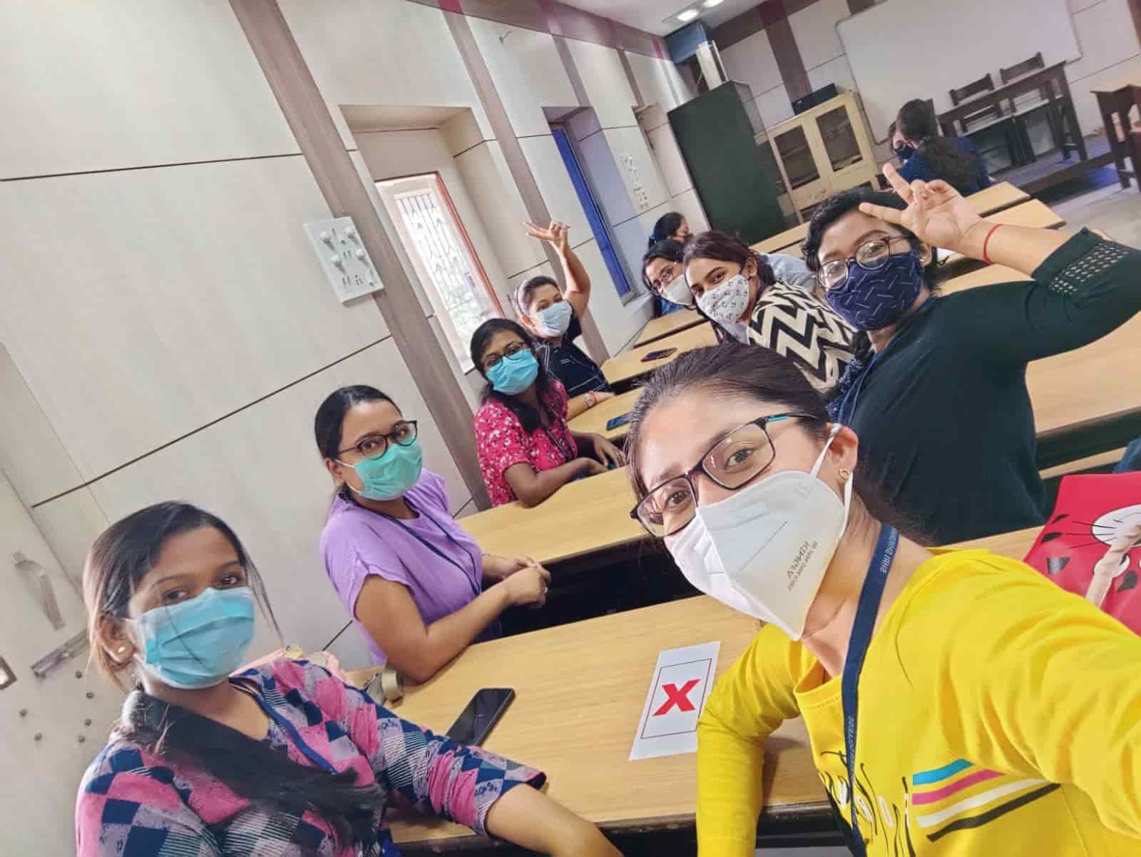 Smiles behind masks, students of Shri Shikshayatan College Journalism and Mass Communication department all geared up to attend classes.  