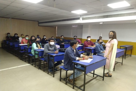 Electrical Engineering students of Techno Main Salt Lake attend class on Tuesday. 