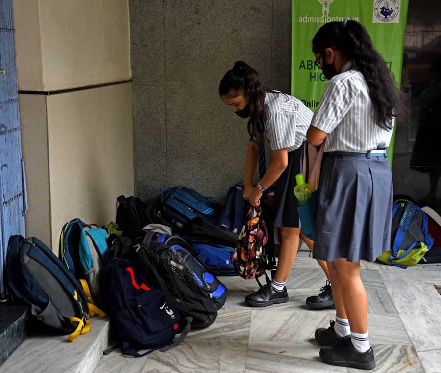 Students at Abhinav Bharati high school were asked to leave their bags outside the classrooms before classes began