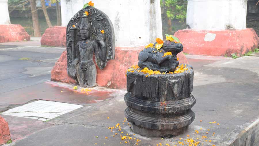 There are several black stone statues of different deities kept inside the temple