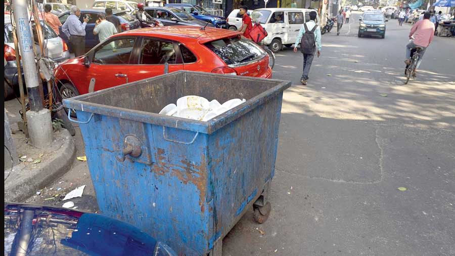A KMC garbage bin on Russell Street on Thursday.