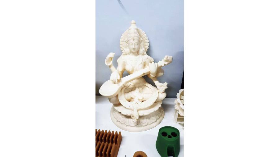 The 3D printed Saraswati idol that was worshipped
