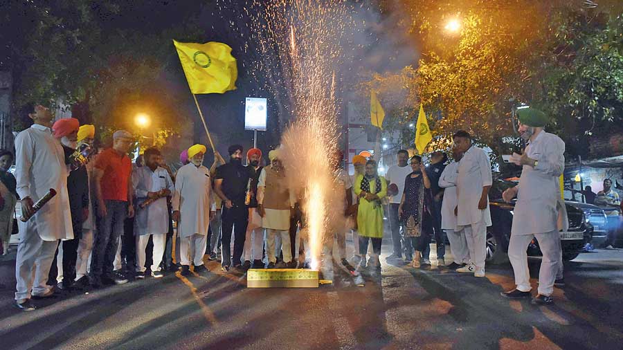 Celebrations on Sarat Bose Road on Friday evening.