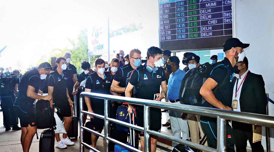 New Zealand players at Ranchi airport on Saturday.