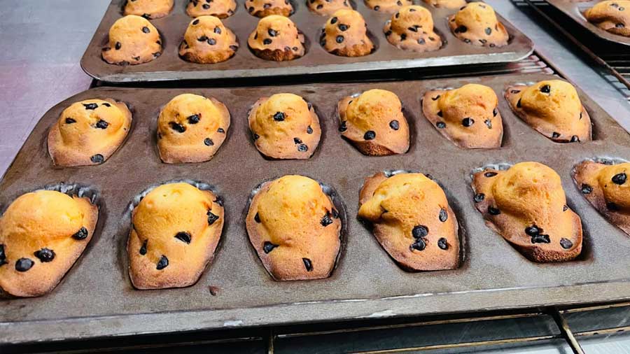 Madeleines fresh out of the oven at Shuktara Cakes' bakery