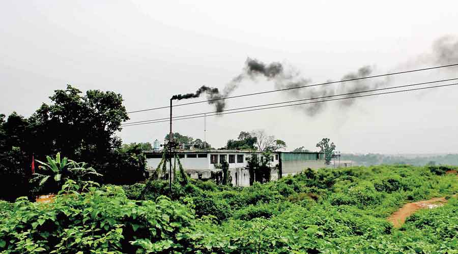 An industrial unit in Adityapur Industrial Area near Jamshedpur  billows smoke.