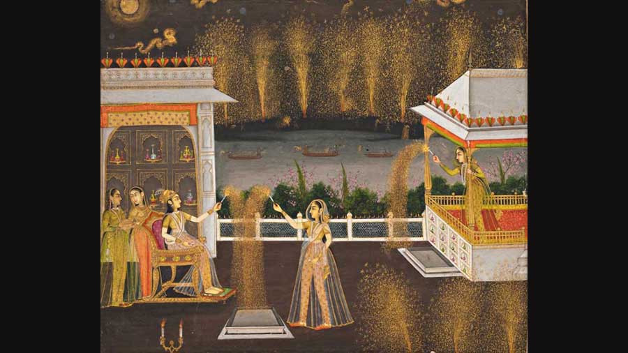 A Miniature of Royal Women Celebrating Diwali, circa 1760.