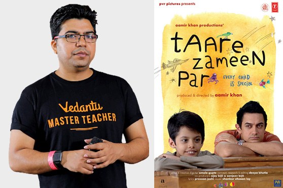 Anand Prakash, co-founder and head of academics, Vedantu, and (right) Aamir Khan, the brand ambassador of Vedantu, in a poster of Taare Zameen Par. 