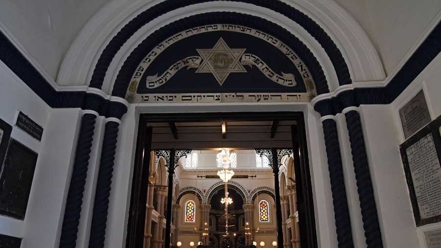 The entrance of the 137-year-old Magen David Synagogue