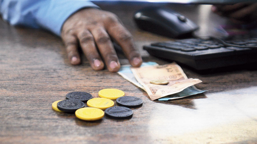 Tokens being sold at Kalighat Metro station on Thursday morning.