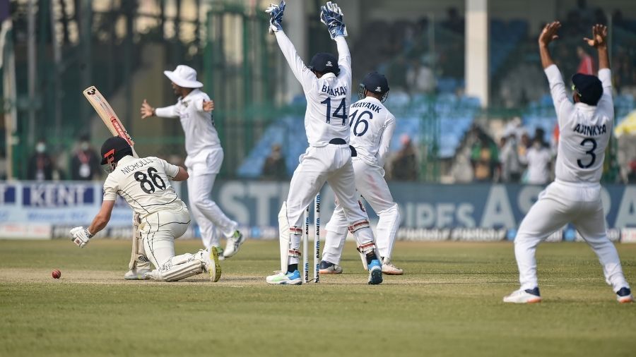 Henry Nicholls didn't bother the scorers much, facing just 9 balls and scoring 2 runs before he was given out for LBW of Axar Patel's bowling.