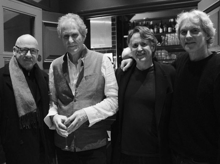 Four friends, including Mark Knopfler and Hal Lindes, at the book launch. 