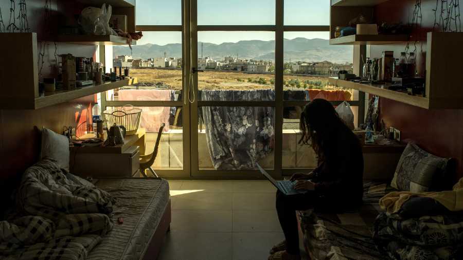 SAFE HOUSE: Neda in her dorm room in Iraq after fleeing Kabul