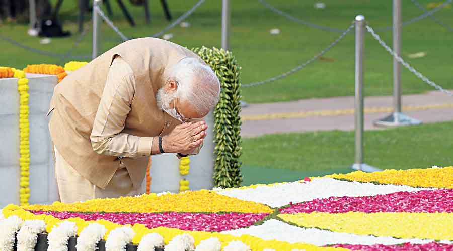 Prime Minister Narendra Modi  at Raj Ghat.