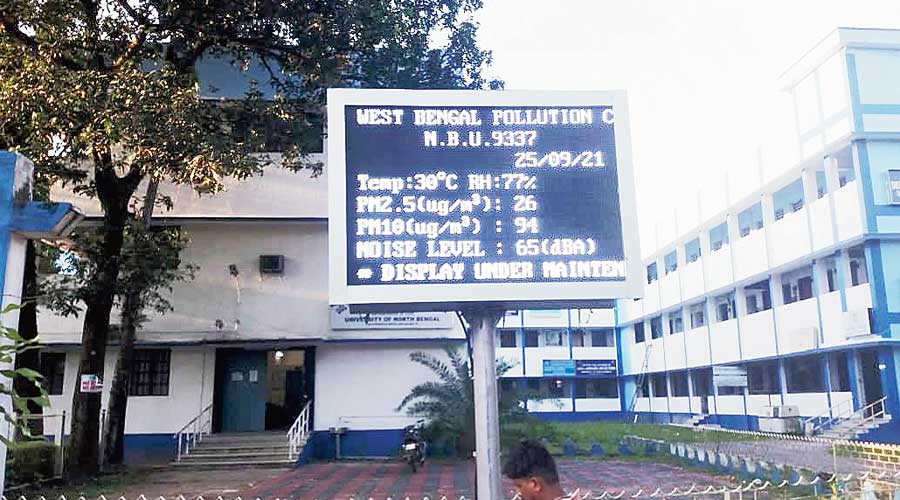 The display board on air pollution put up on the campus of the NBU, located on the outskirts of Siliguri.