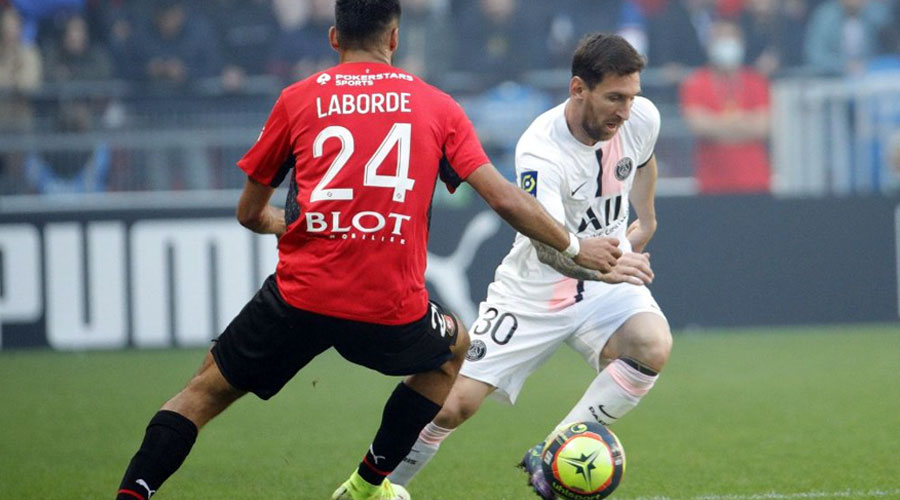 Lionel Messi at Roazhon Park in Rennes on Sunday. 