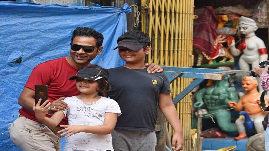Selfie time at Kumartuli, the north Kolkata neighbourhood famous for making idols, on Wednesday morning