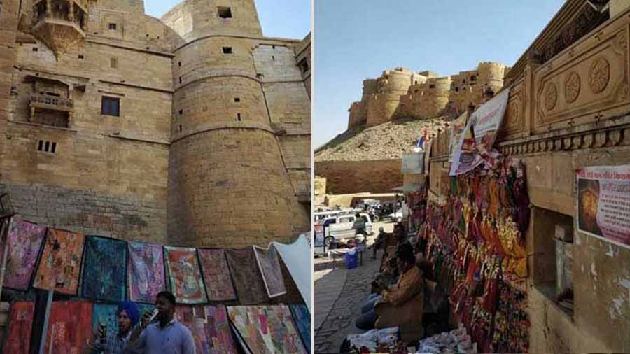 The golden walls of the fort are hidden behind everything from clothes to carpets, Rajasthani dolls to folk paintings. 