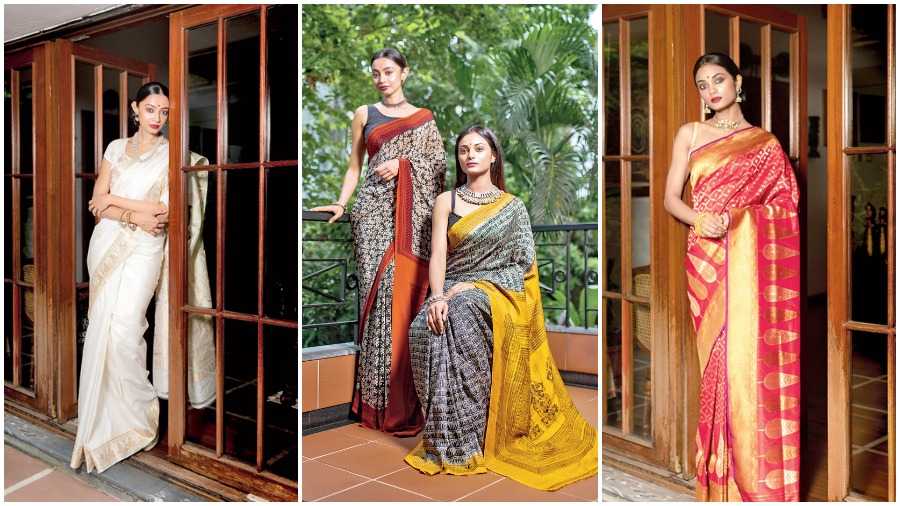 Models Diti Saha and Juhi Ghosh in designs by Kanishka’s