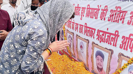 Priyanka on Tuesday attends the ‘antim ardas’  for those killed in Lakhimpur Kheri.