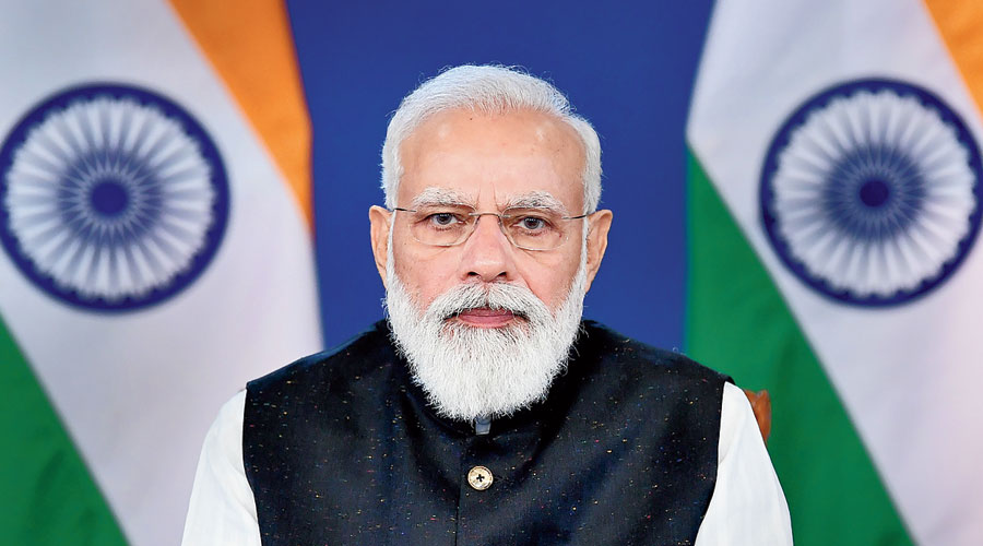 Modi attends the G20 Extraordinary Summit on Afghanistan, via video conferencing, in New Delhi on Tuesday