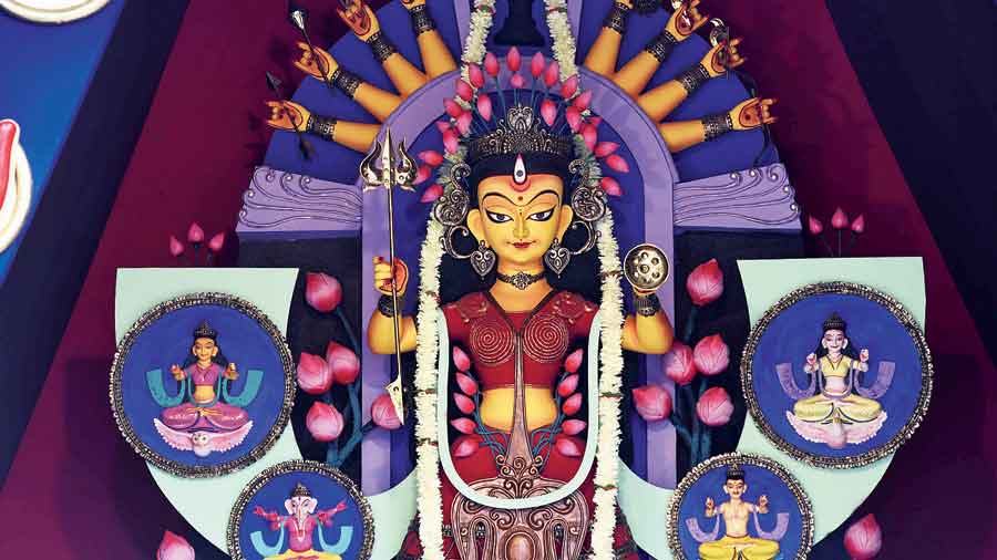 The Durga idol at Kumartuli Park in north Kolkata on Maha Ashtami.